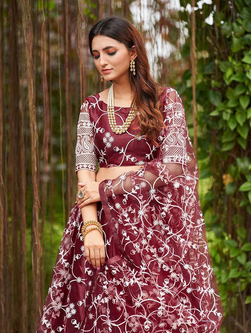 women solid with work semi stitched flared lehenga - 22260709 -  Standard Image - 4