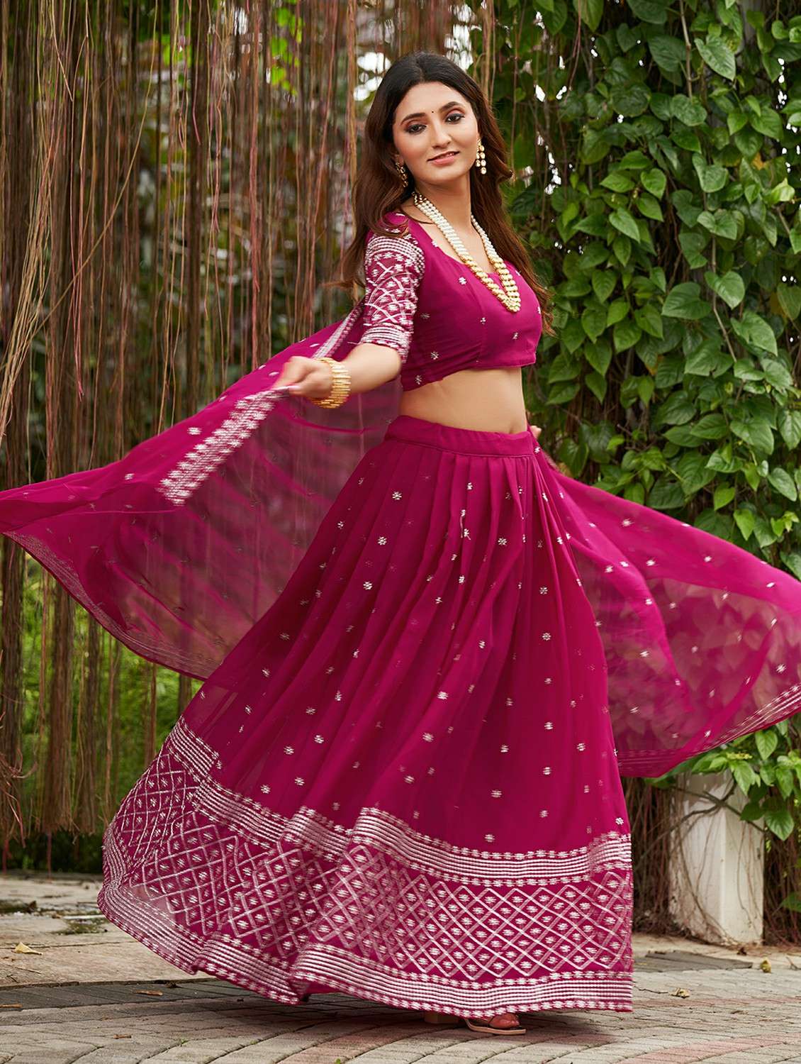 women solid with work semi stitched flared lehenga - 22260710 -  Standard Image - 1