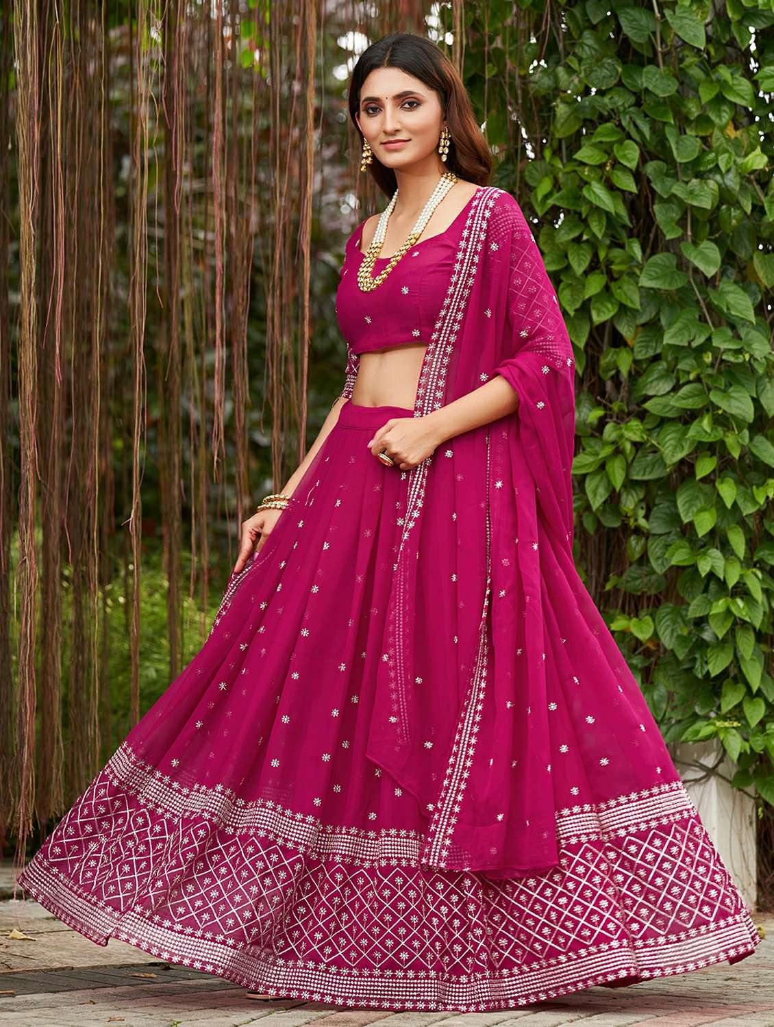 women solid with work semi stitched flared lehenga - 22260710 -  Standard Image - 4