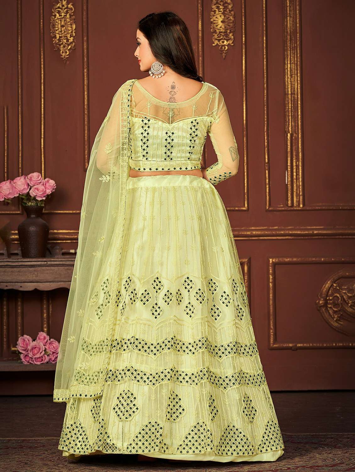 women solid with work semi stitched flared lehenga - 22260713 -  Standard Image - 1