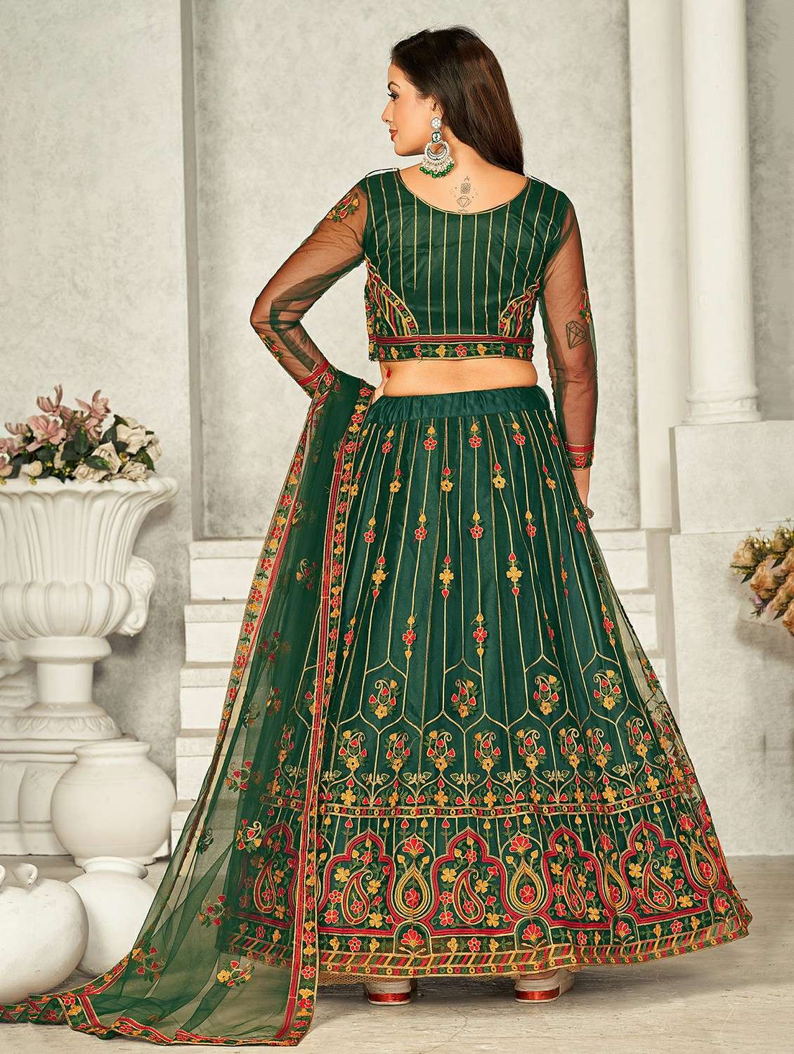 women solid with work semi stitched flared lehenga - 22260716 -  Standard Image - 1