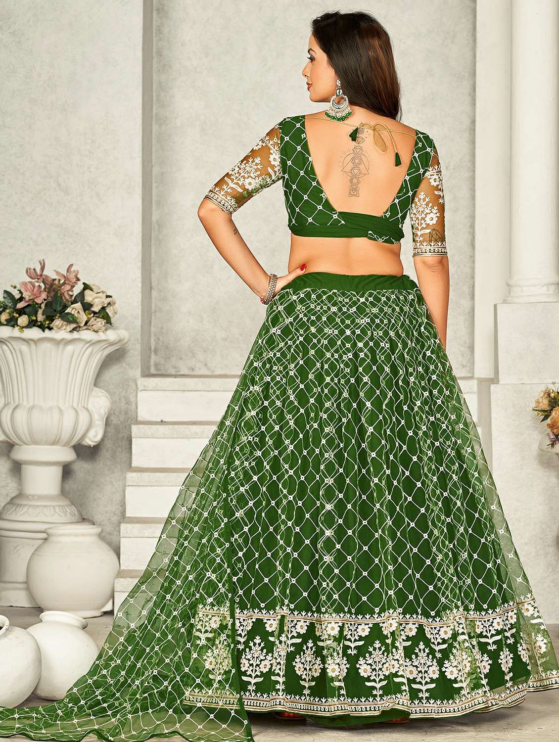 women solid with work semi stitched flared lehenga - 22260717 -  Standard Image - 1