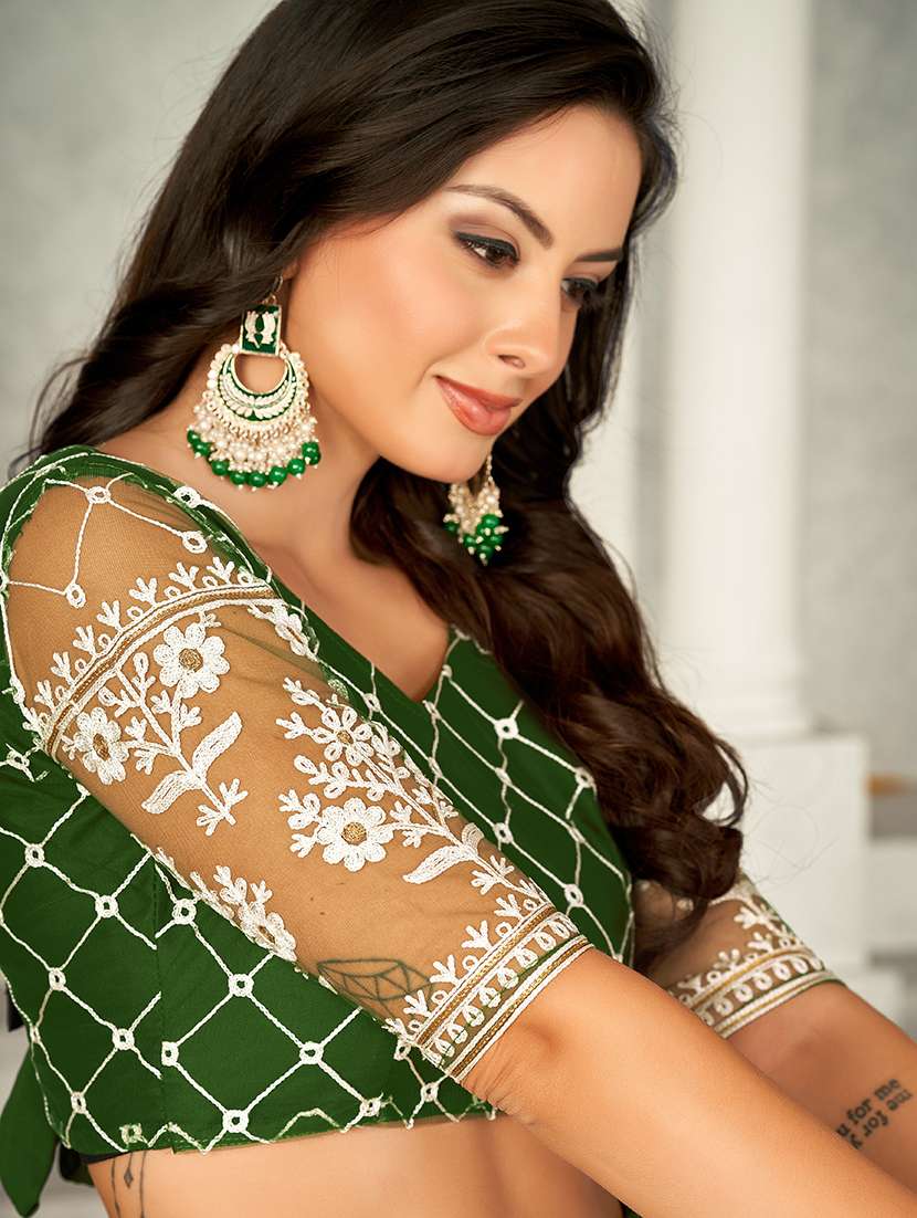 women solid with work semi stitched flared lehenga - 22260717 -  Standard Image - 4