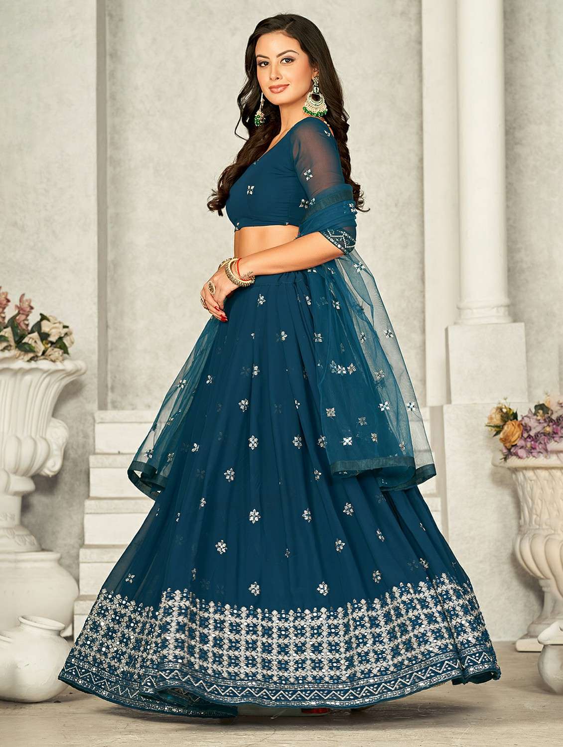 women solid with work semi stitched flared lehenga - 22260718 -  Standard Image - 1