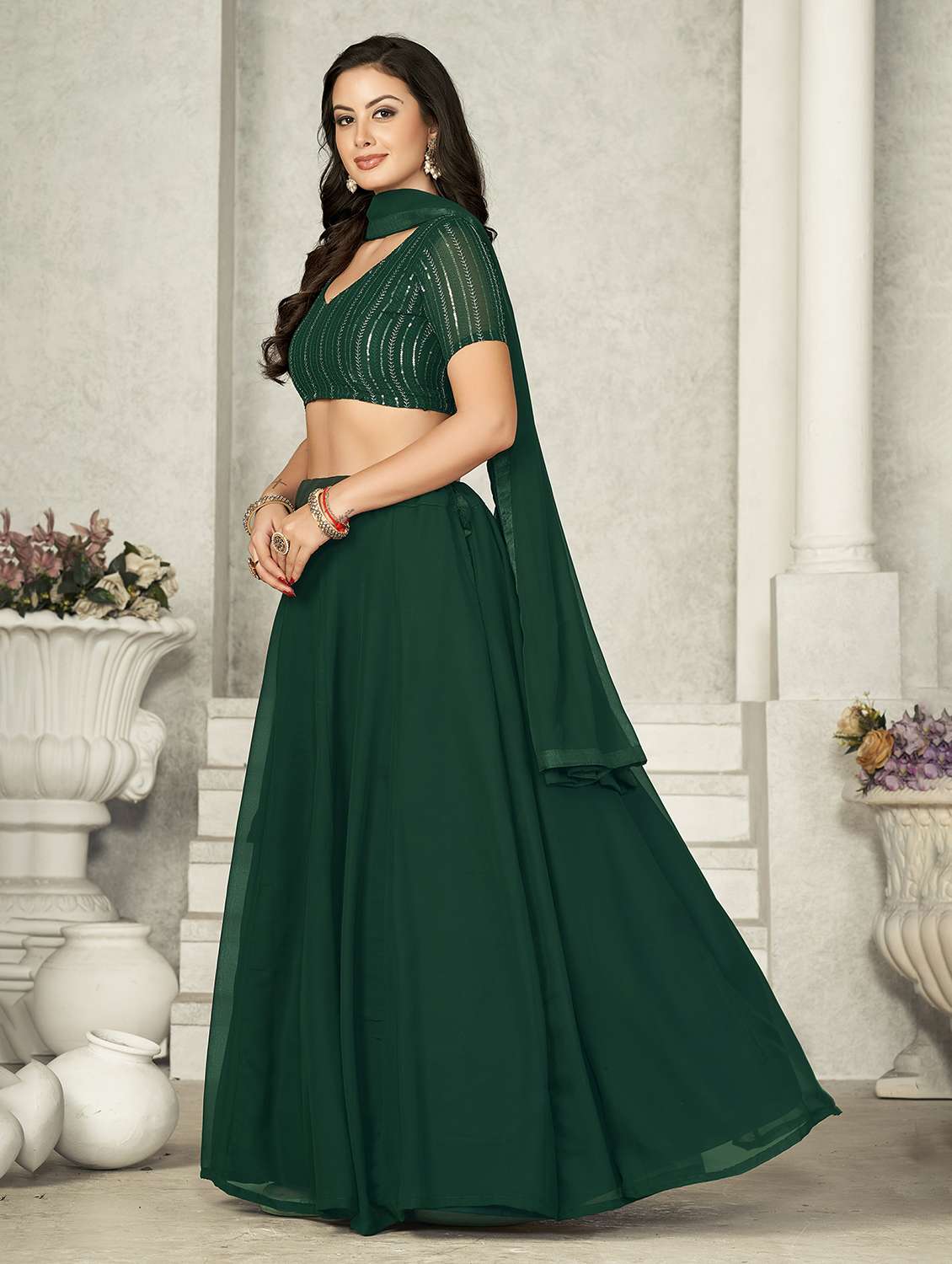 women solid semi stitched flared lehenga - 22260719 -  Standard Image - 1