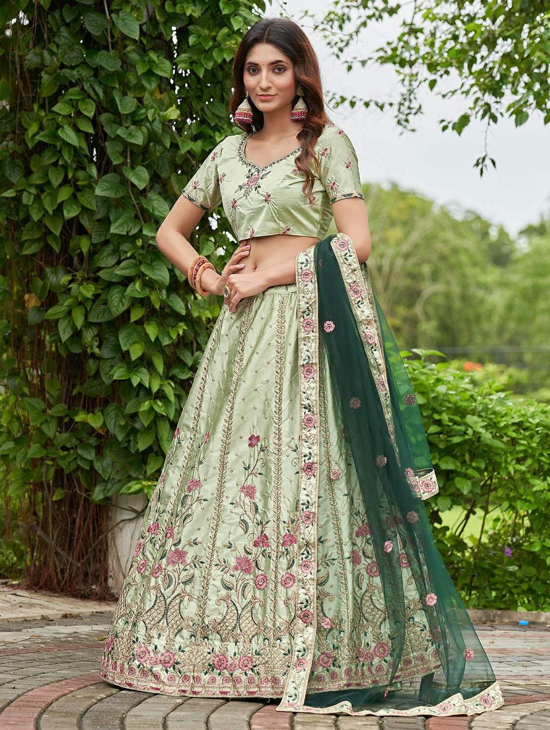 women solid with work semi stitched flared lehenga - 22260722 -  Standard Image - 1
