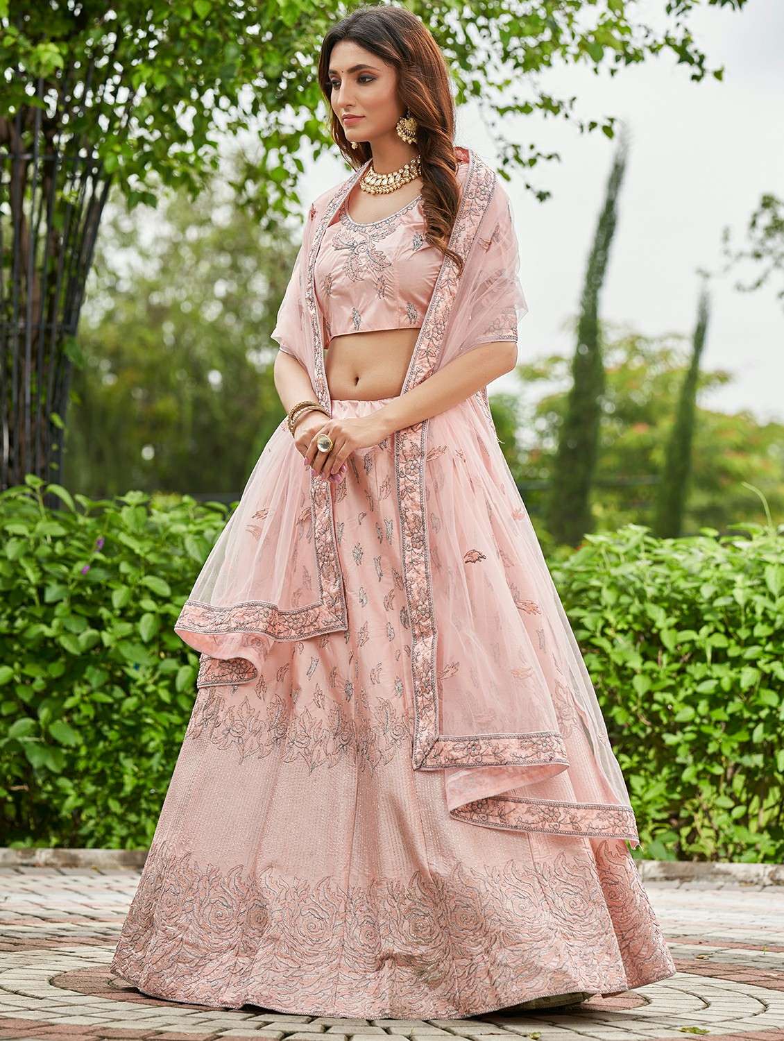women solid with work semi stitched flared lehenga - 22260724 -  Standard Image - 1