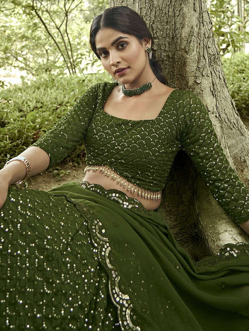 women solid with work semi stitched flared lehenga - 22260727 -  Standard Image - 4