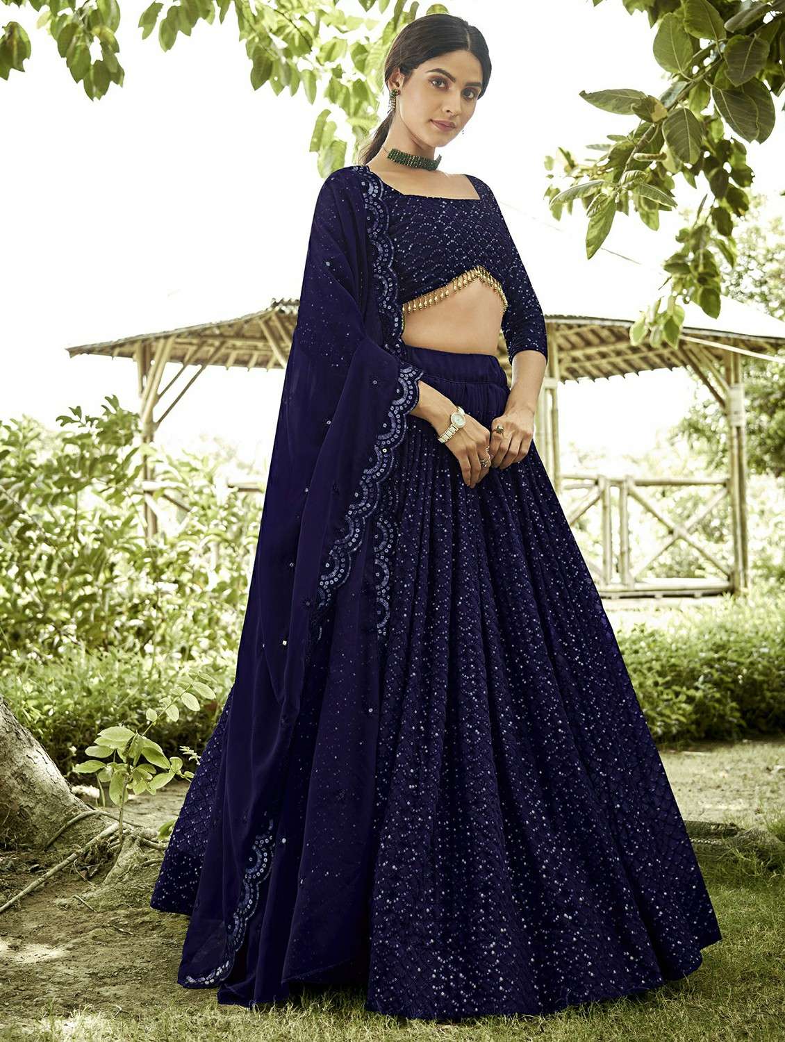 women solid with work semi stitched flared lehenga