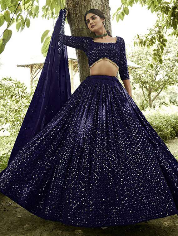 women solid with work semi stitched flared lehenga - 22260728 -  Standard Image - 1