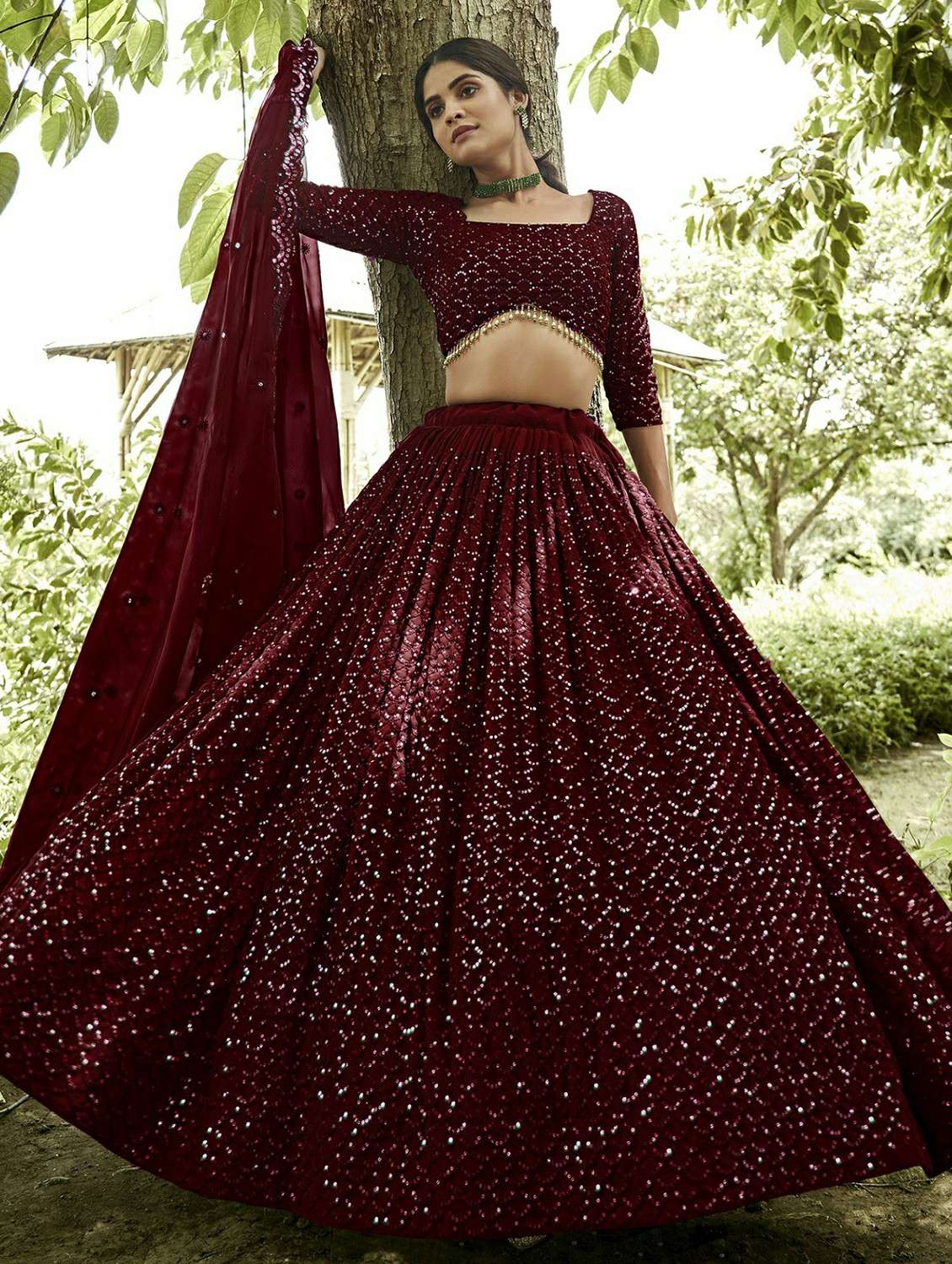 women solid with work semi stitched flared lehenga - 22260730 -  Standard Image - 1