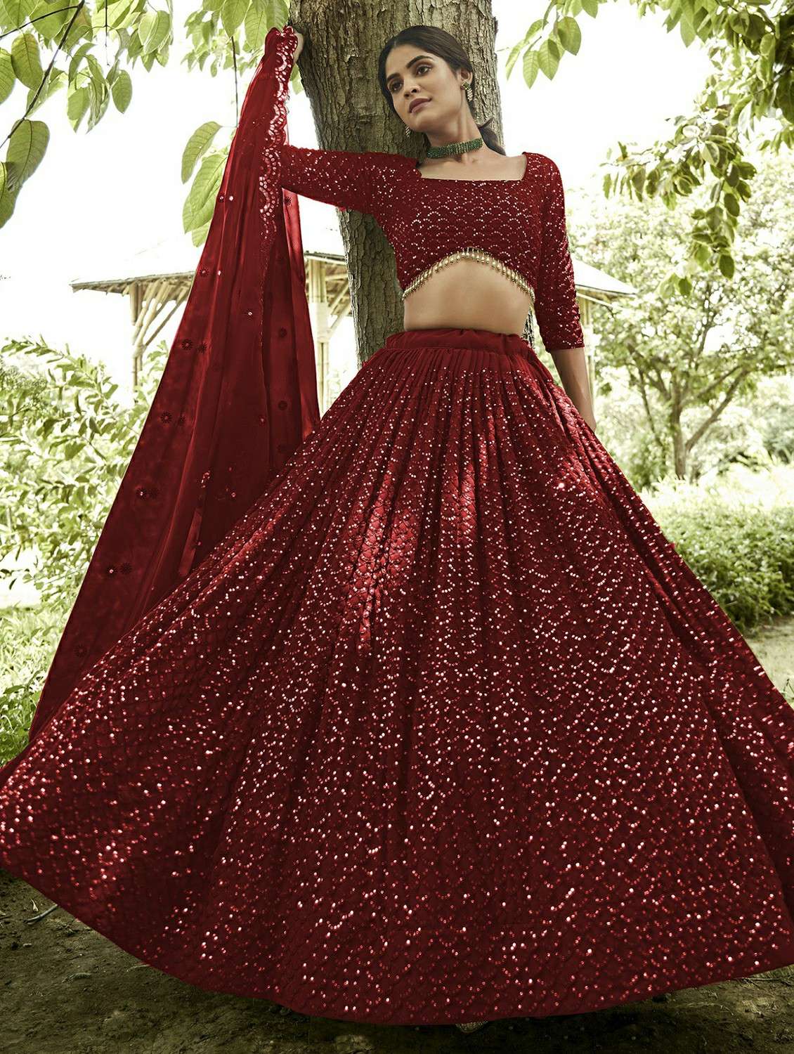 women solid with work semi stitched flared lehenga - 22260731 -  Standard Image - 1