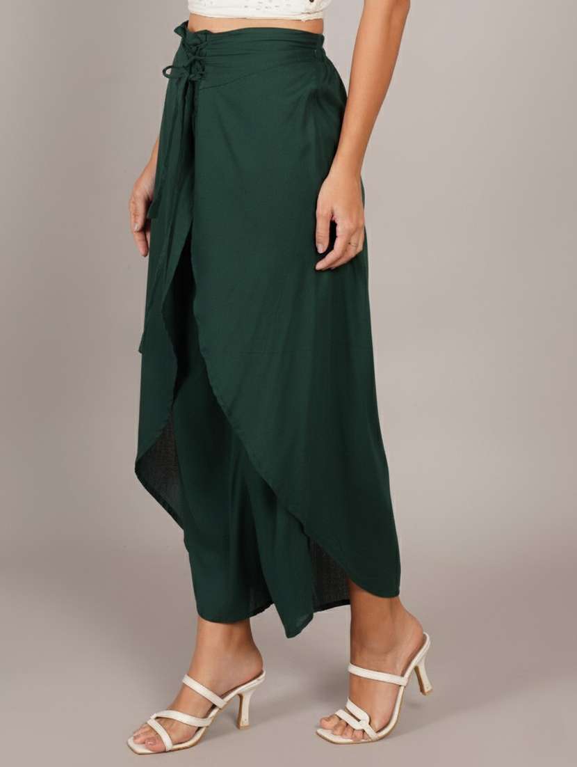 women solid high rise ruffle palazzo - 22260736 -  Standard Image - 1