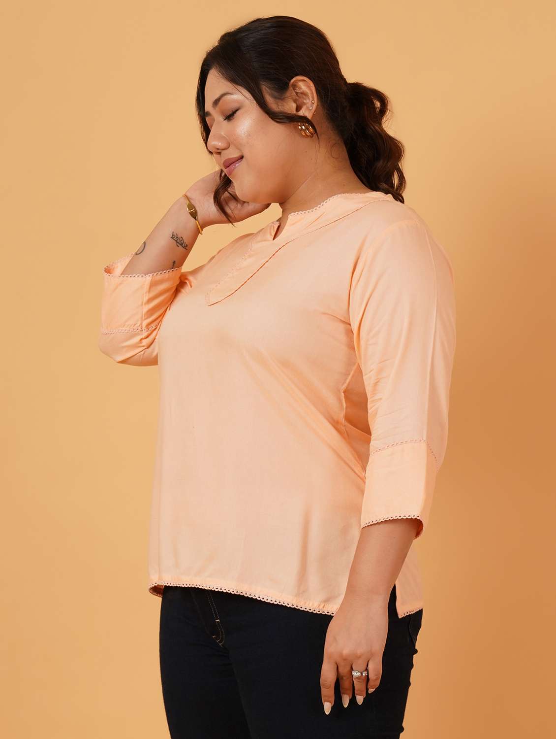 women plus size solid three quarter sleeve top - 22260740 -  Standard Image - 1