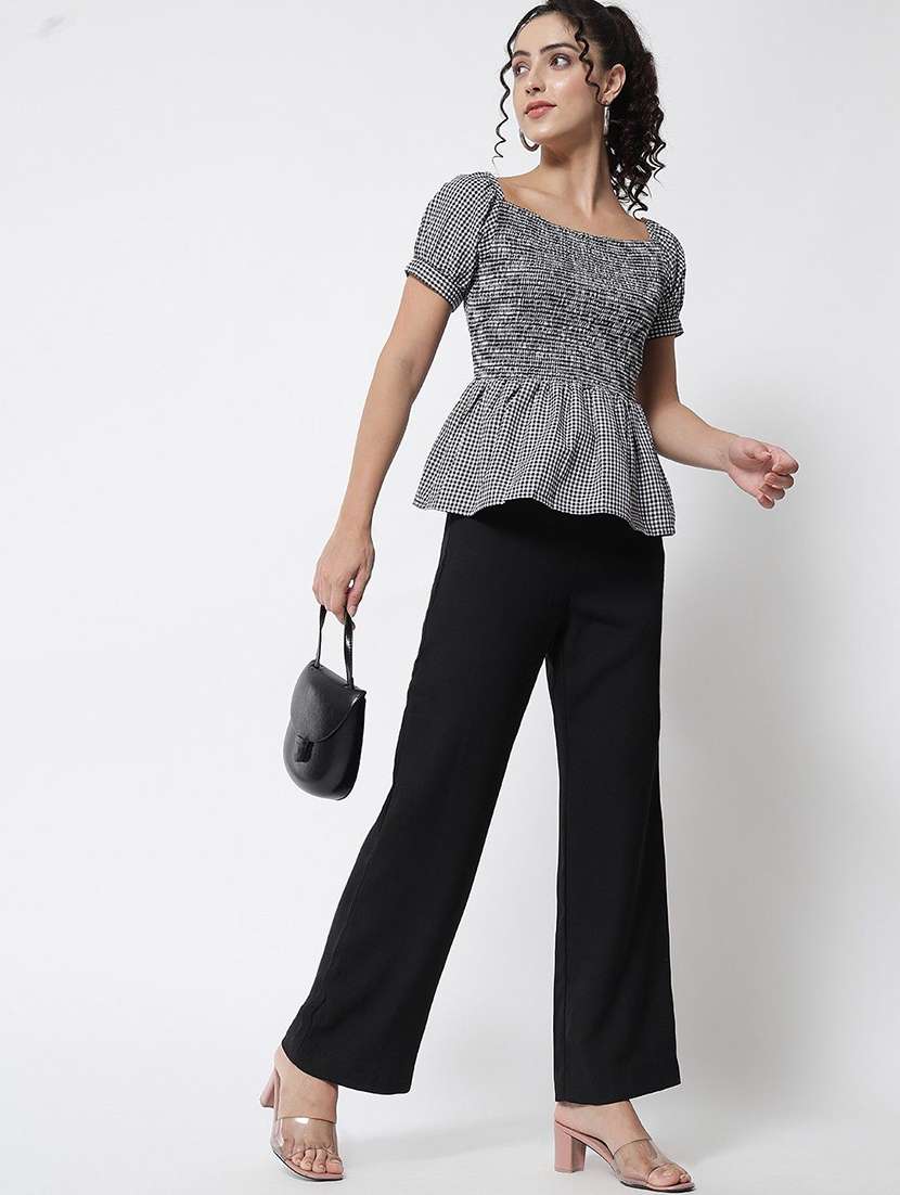 women checkered puff sleeve peplum top - 22260741 -  Standard Image - 4