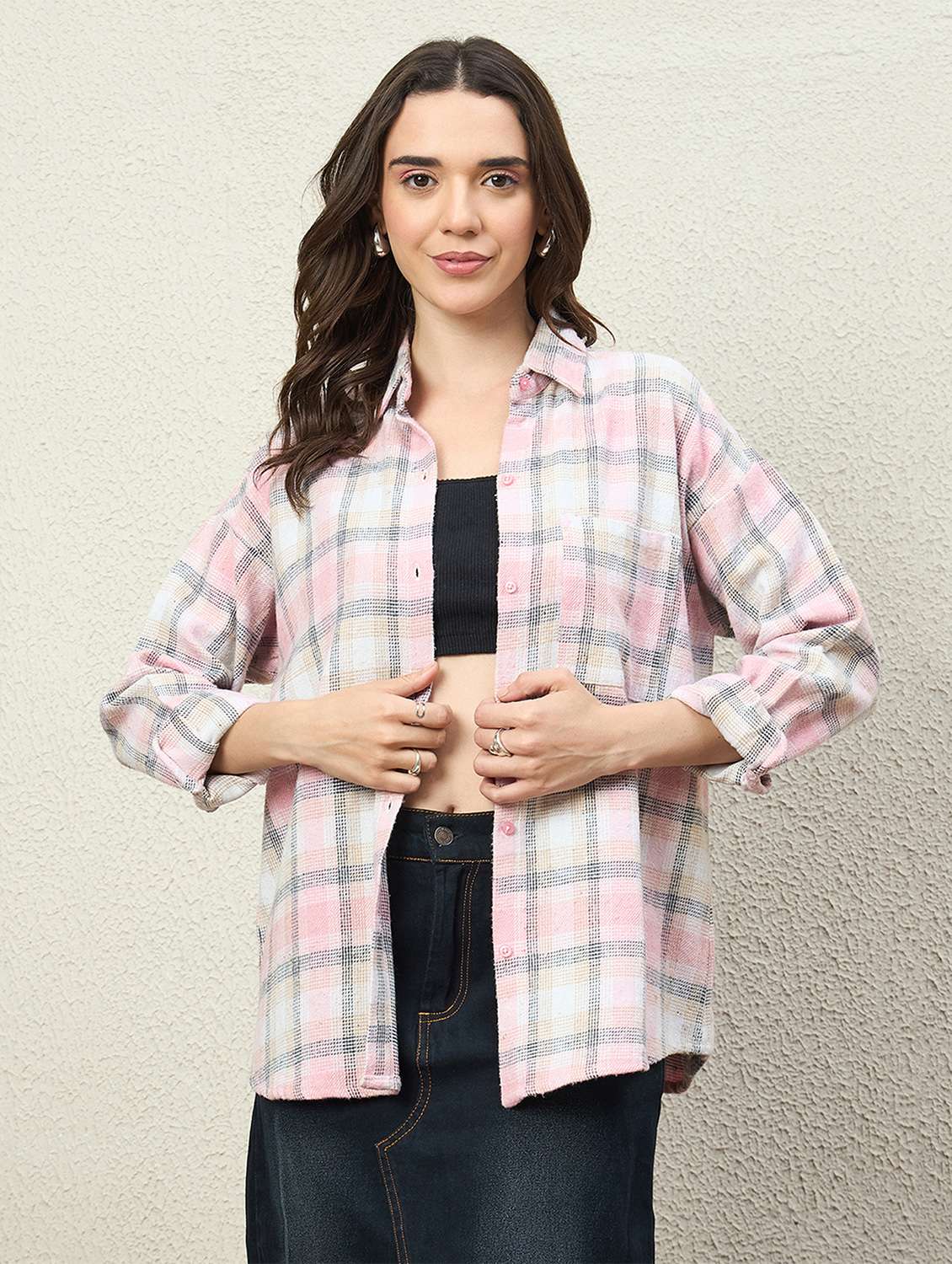 women collared long sleeve oversized shirt - 22260747 -  Standard Image - 1