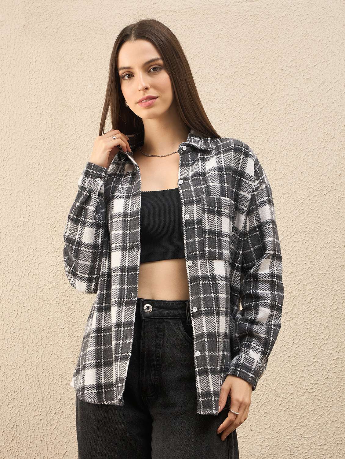 women collared long sleeve oversized shirt - 22260749 -  Standard Image - 1