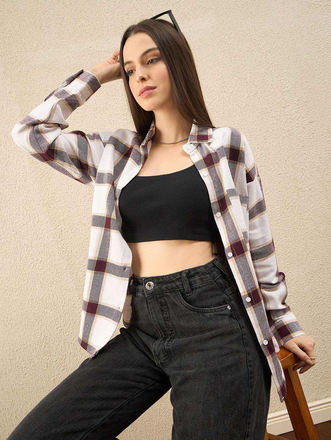 women collared long sleeve oversized shirt