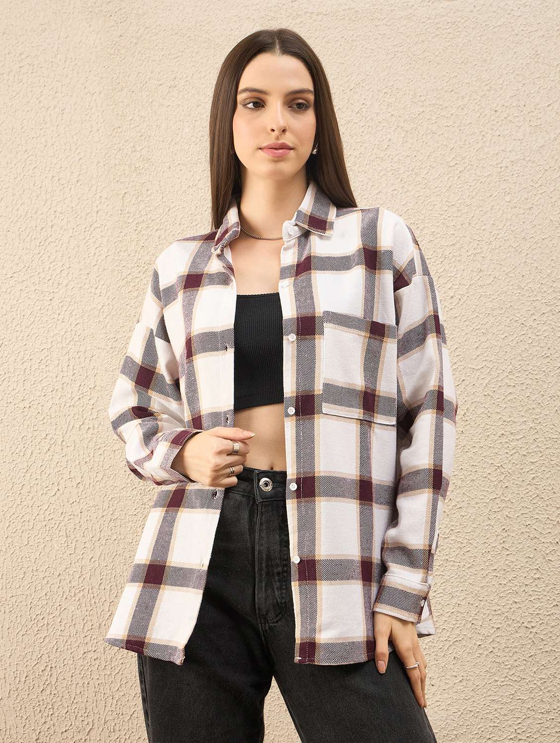 women collared long sleeve oversized shirt - 22260750 -  Standard Image - 1