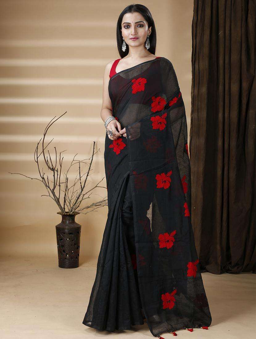 women solid with work handloom saree