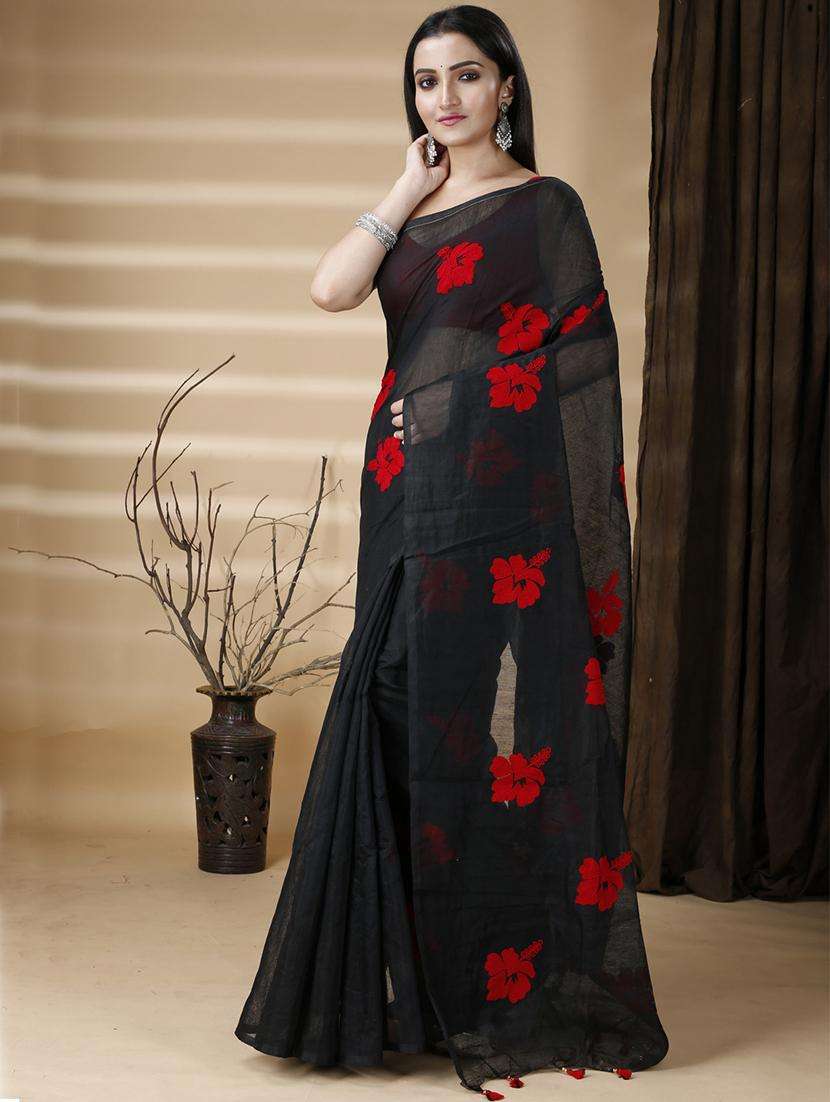 women solid with work handloom saree - 22260901 -  Standard Image - 1