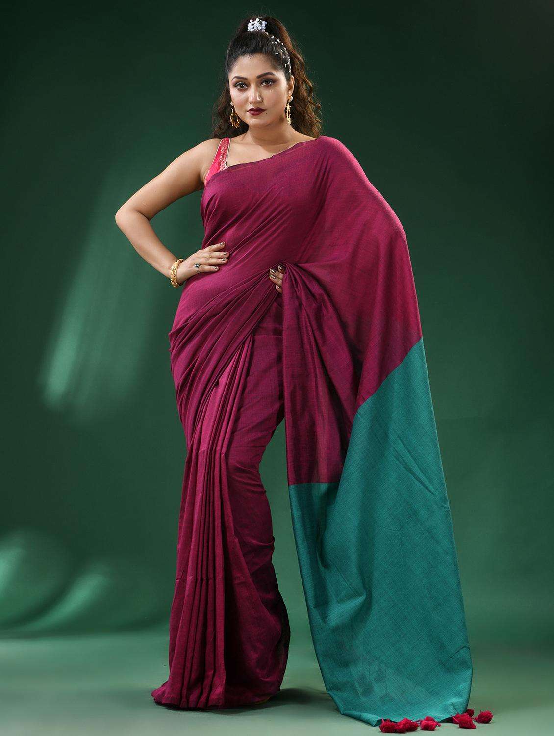 women solid handloom saree - 22260904 -  Standard Image - 1