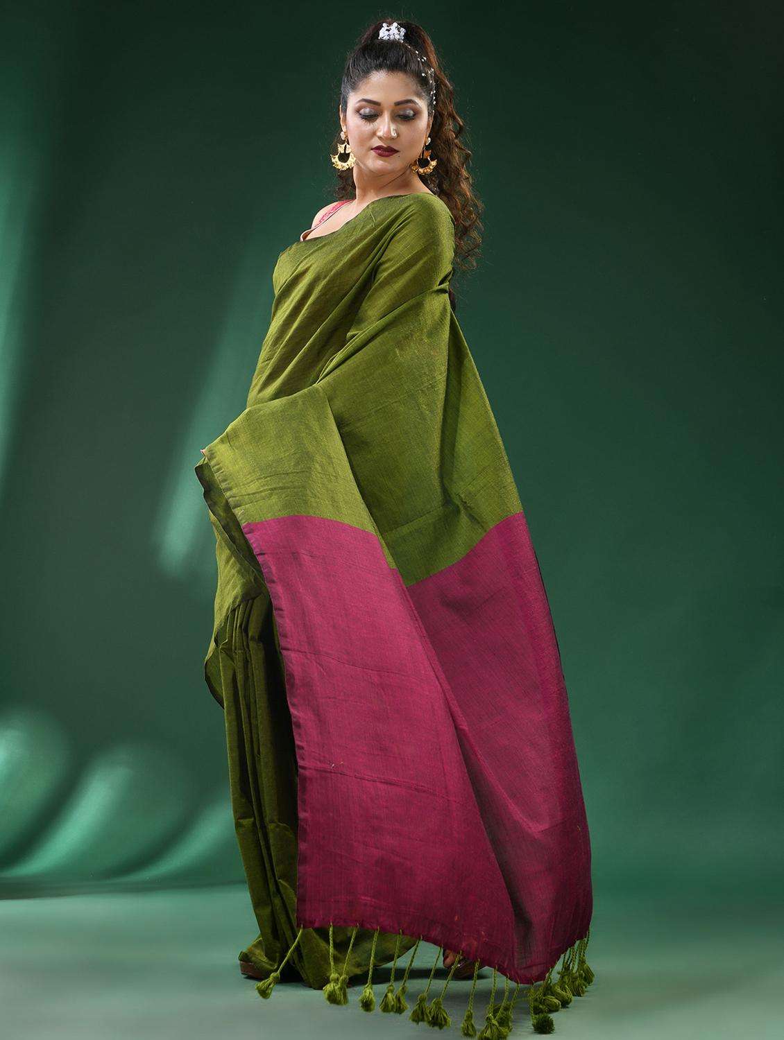women solid handloom saree - 22260992 -  Standard Image - 1