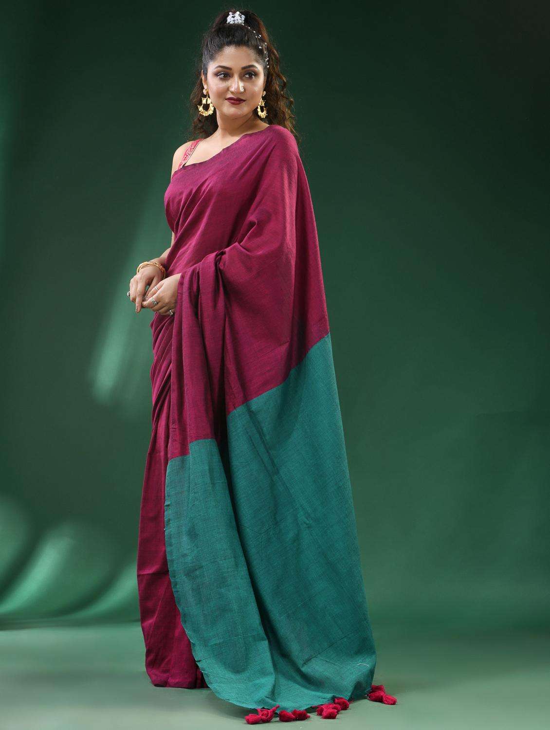 women solid handloom saree - 22261029 -  Standard Image - 1