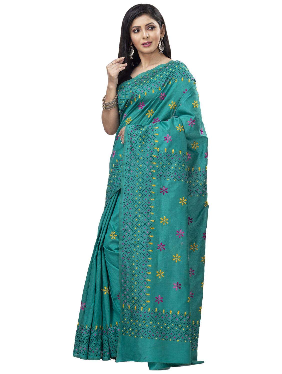 women solid with work handloom saree - 22261085 -  Standard Image - 1