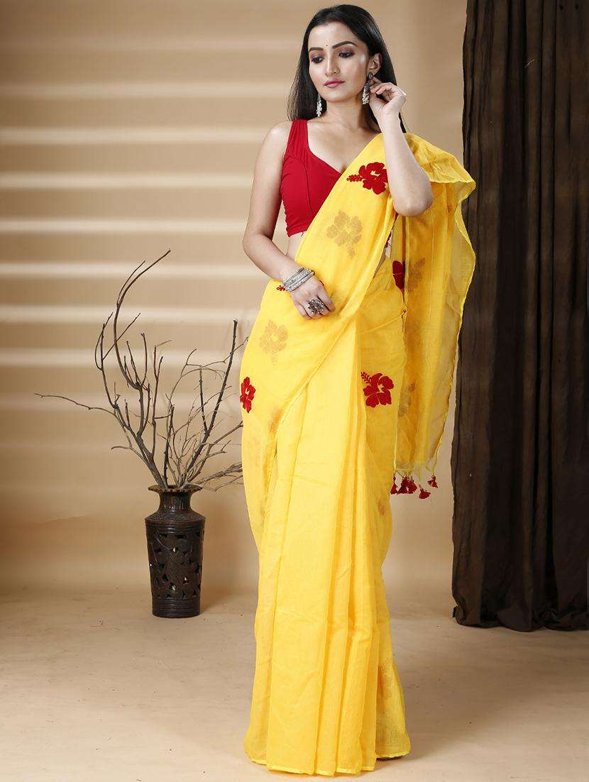 women solid with work embroidered saree - 22261100 -  Standard Image - 1