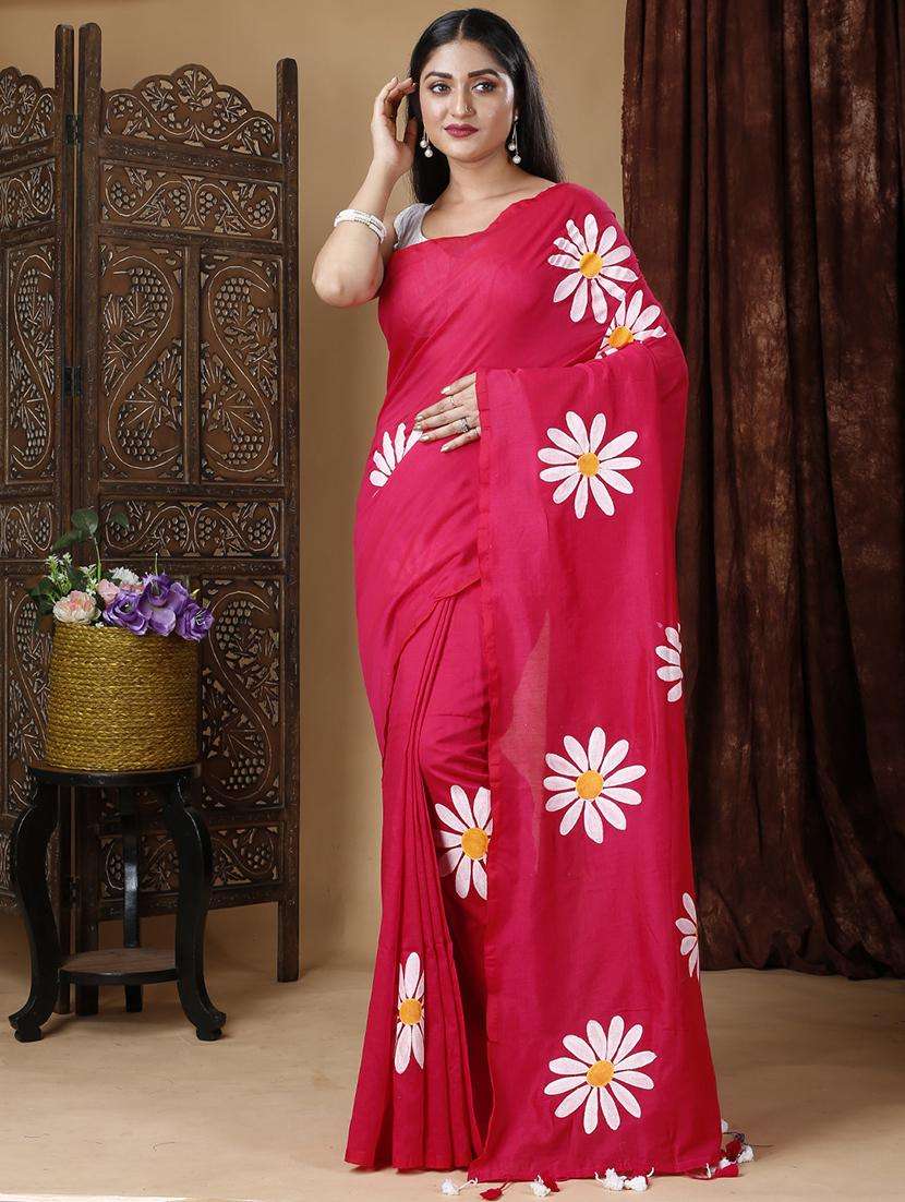 women solid with work handloom saree