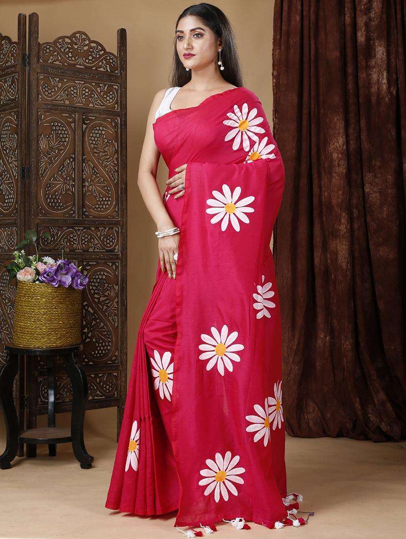 women solid with work handloom saree - 22261119 -  Standard Image - 1