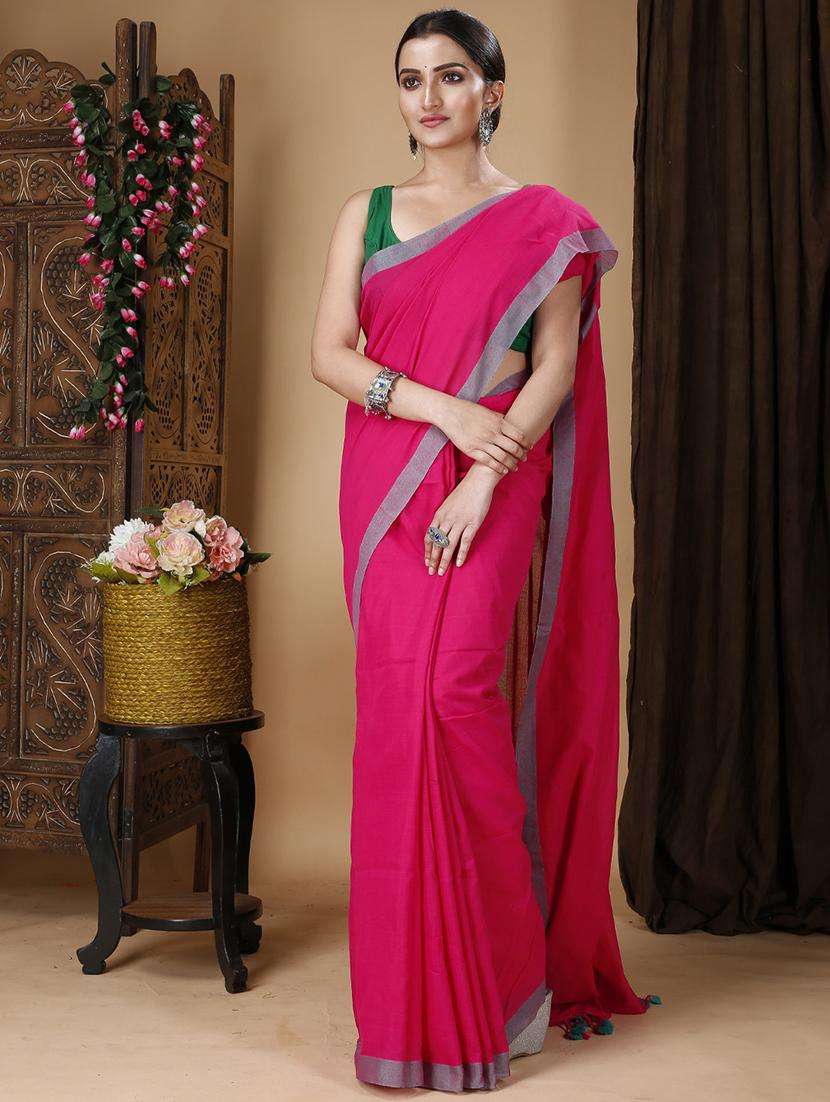 women solid handloom saree - 22261186 -  Standard Image - 1
