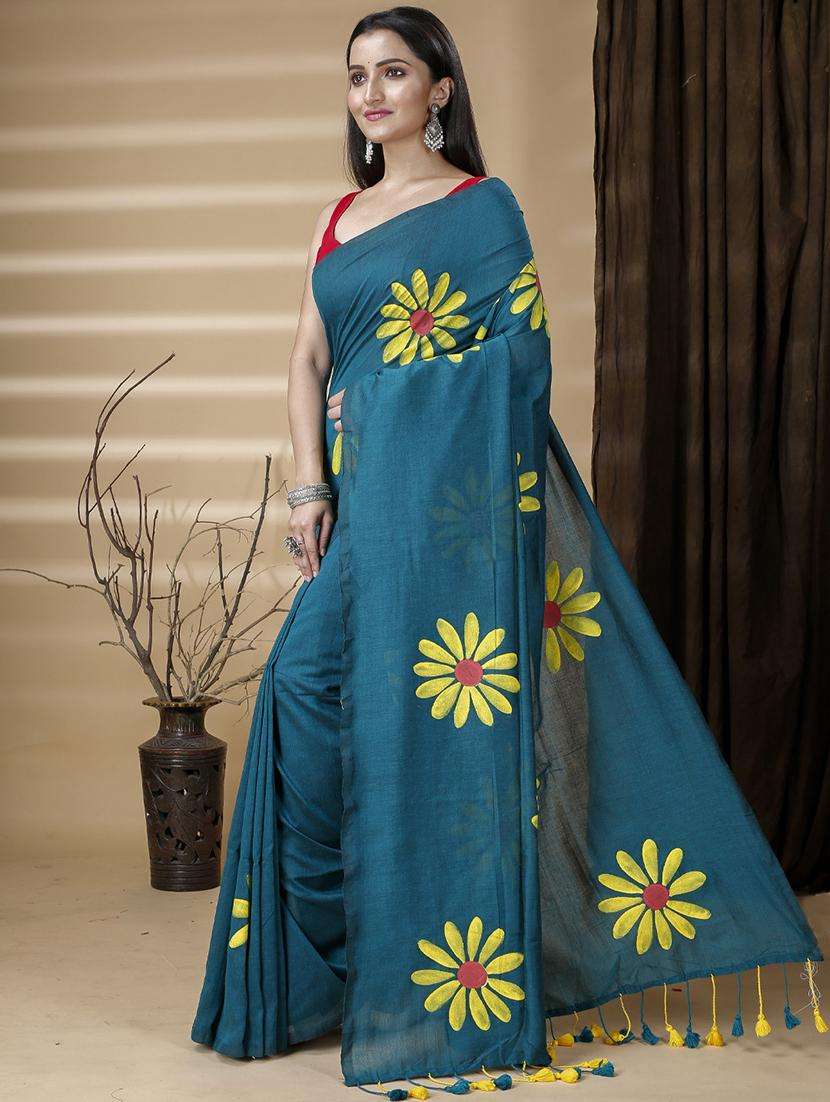 women solid with work handloom saree - 22261195 -  Standard Image - 1