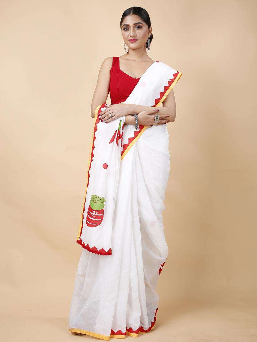 women solid with work handloom saree - 22261260 -  Standard Image - 1