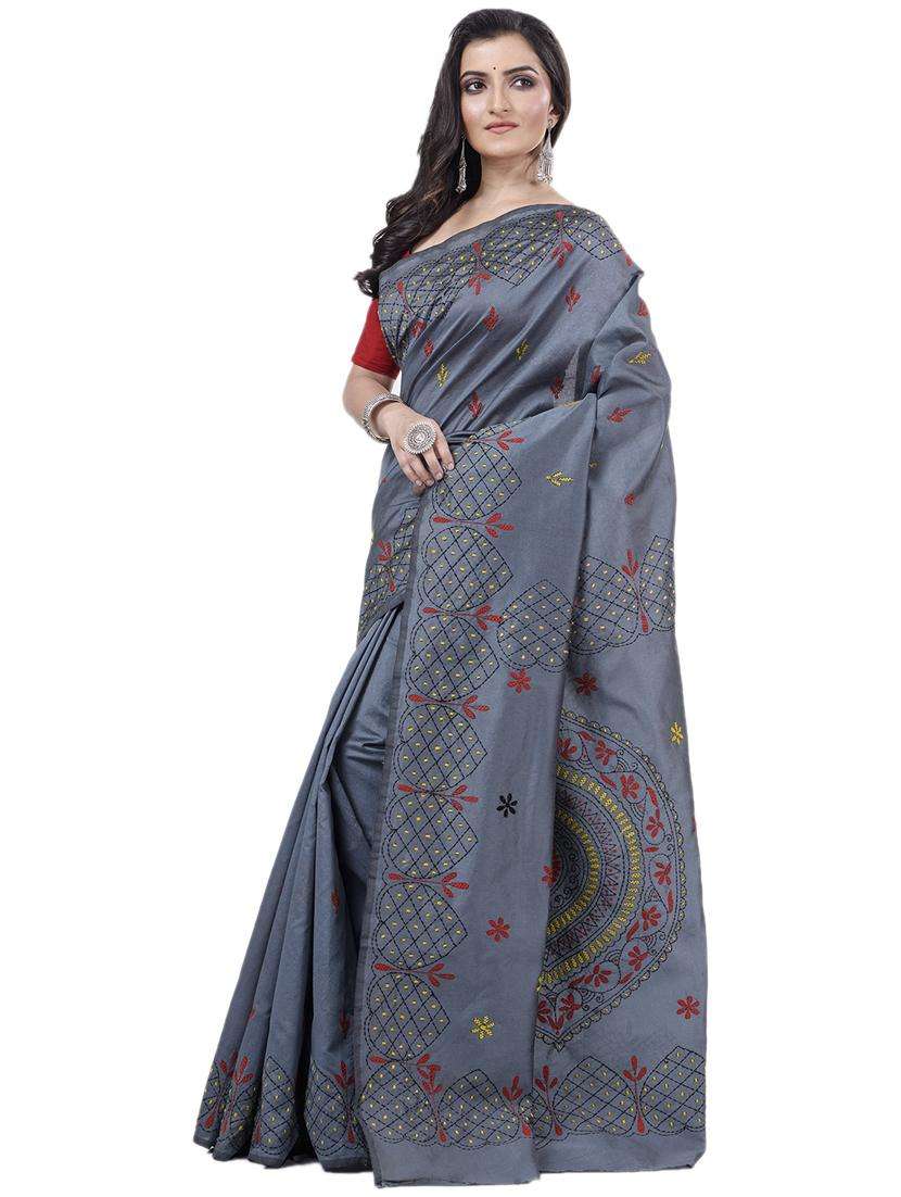 women solid with work handloom saree - 22261311 -  Standard Image - 1
