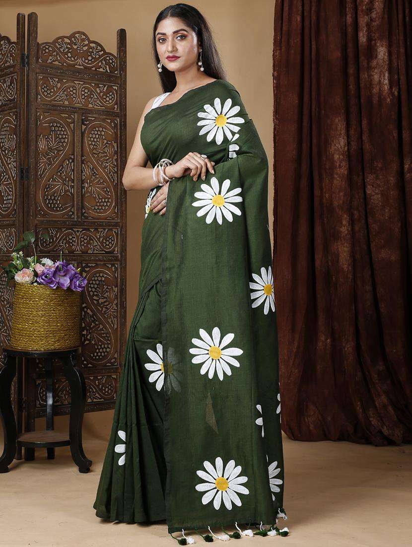 women solid with work handloom saree - 22261345 -  Standard Image - 1