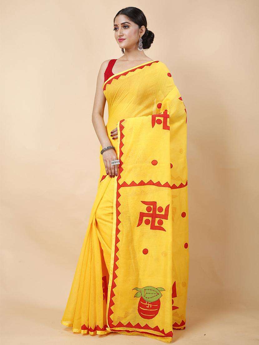 women solid with work handloom saree - 22261369 -  Standard Image - 1