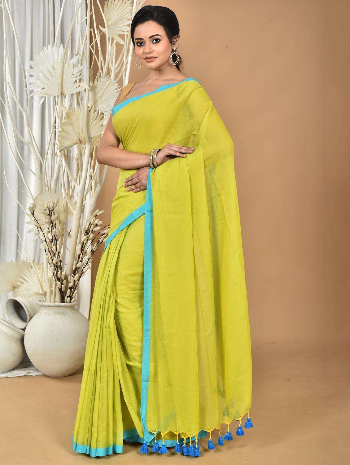 women solid handloom saree with blouse - 22261396 -  Standard Image - 1