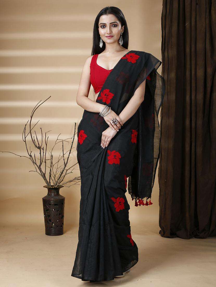 women solid with work handloom saree - 22261409 -  Standard Image - 1