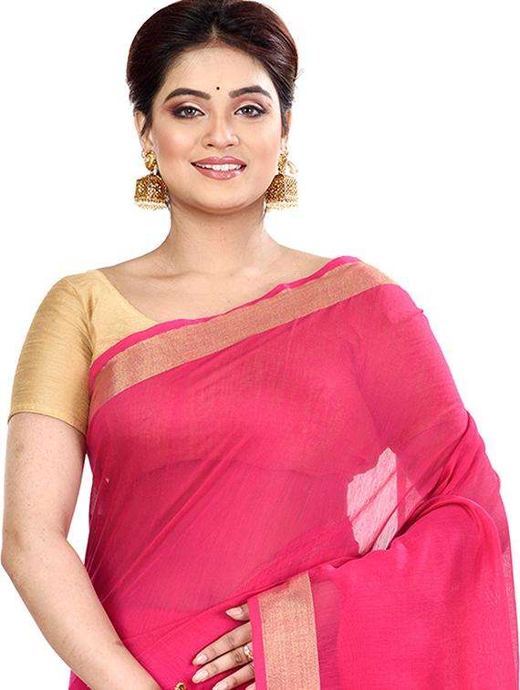 women solid with bordered handloom saree - 22261482 -  Standard Image - 1
