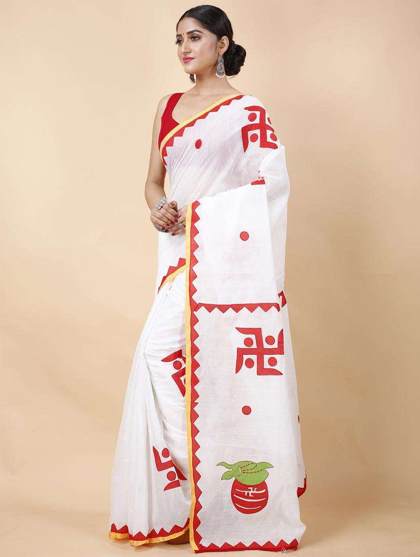women solid with work handloom saree - 22261492 -  Standard Image - 1