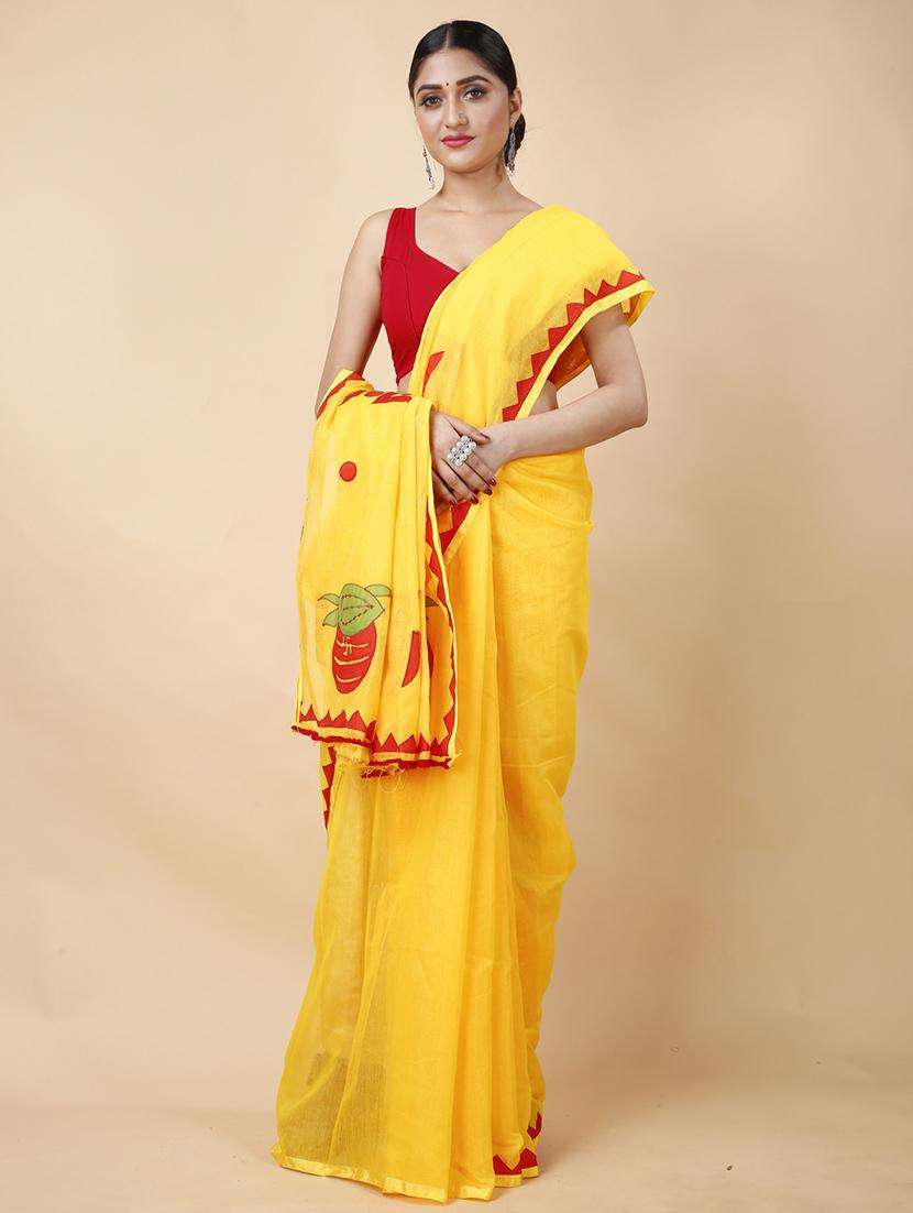 women solid with work handloom saree with blouse - 22261531 -  Standard Image - 1