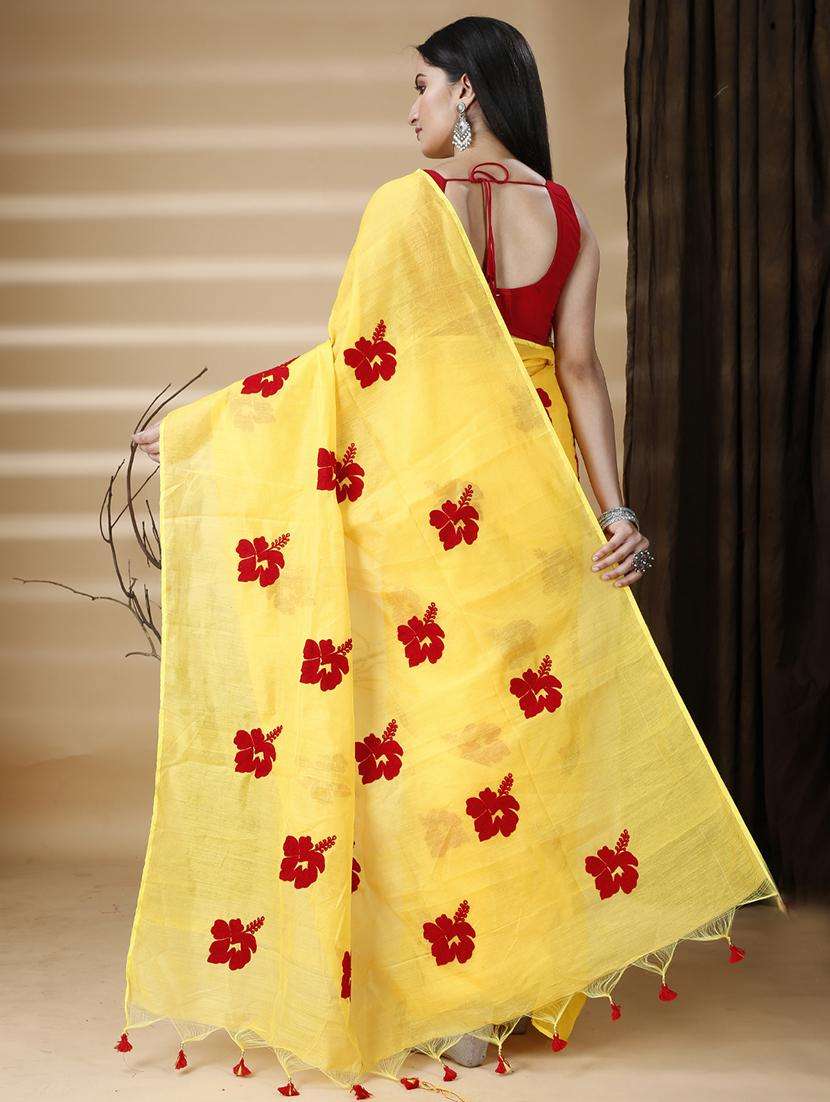 women solid with work embroidered saree with blouse - 22261693 -  Standard Image - 1