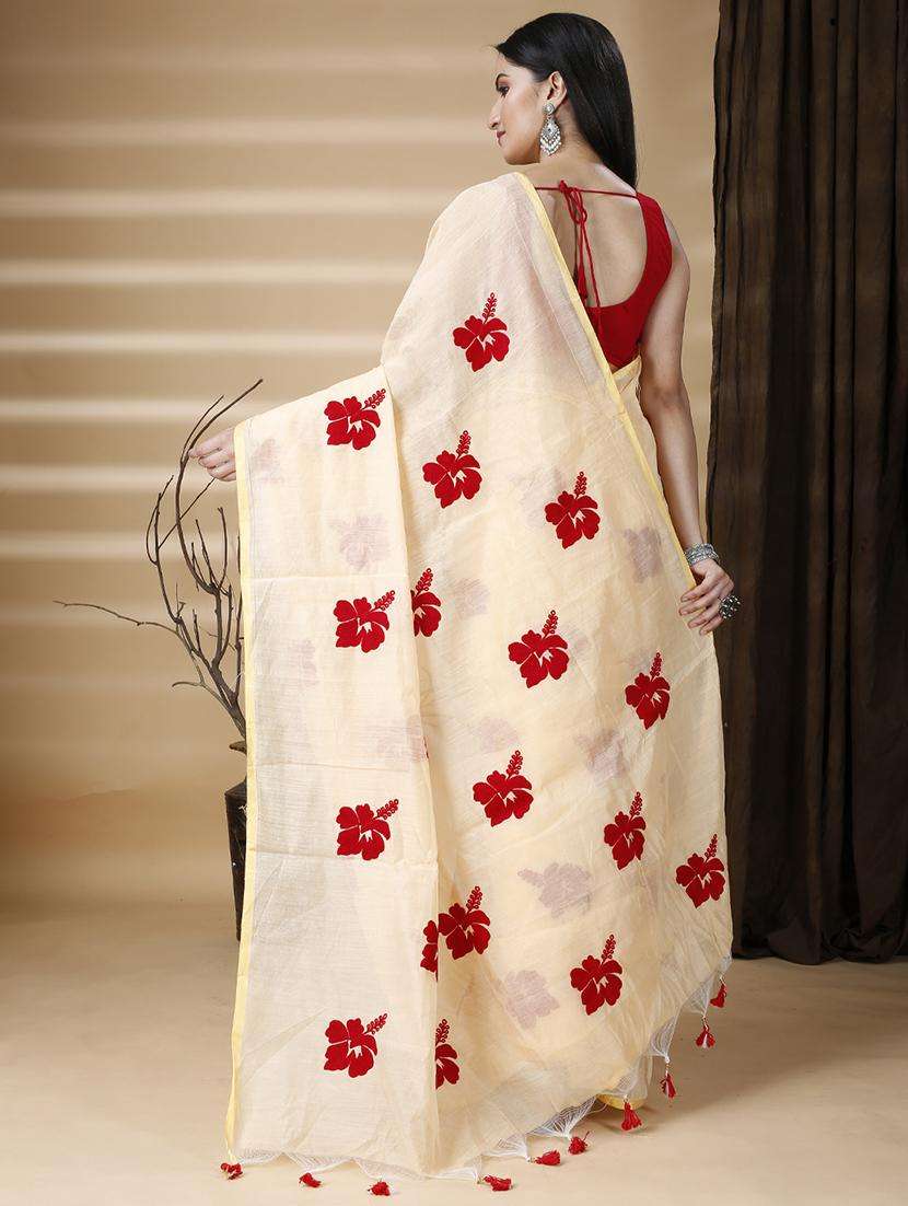 women solid with work embroidered saree with blouse - 22261697 -  Standard Image - 1