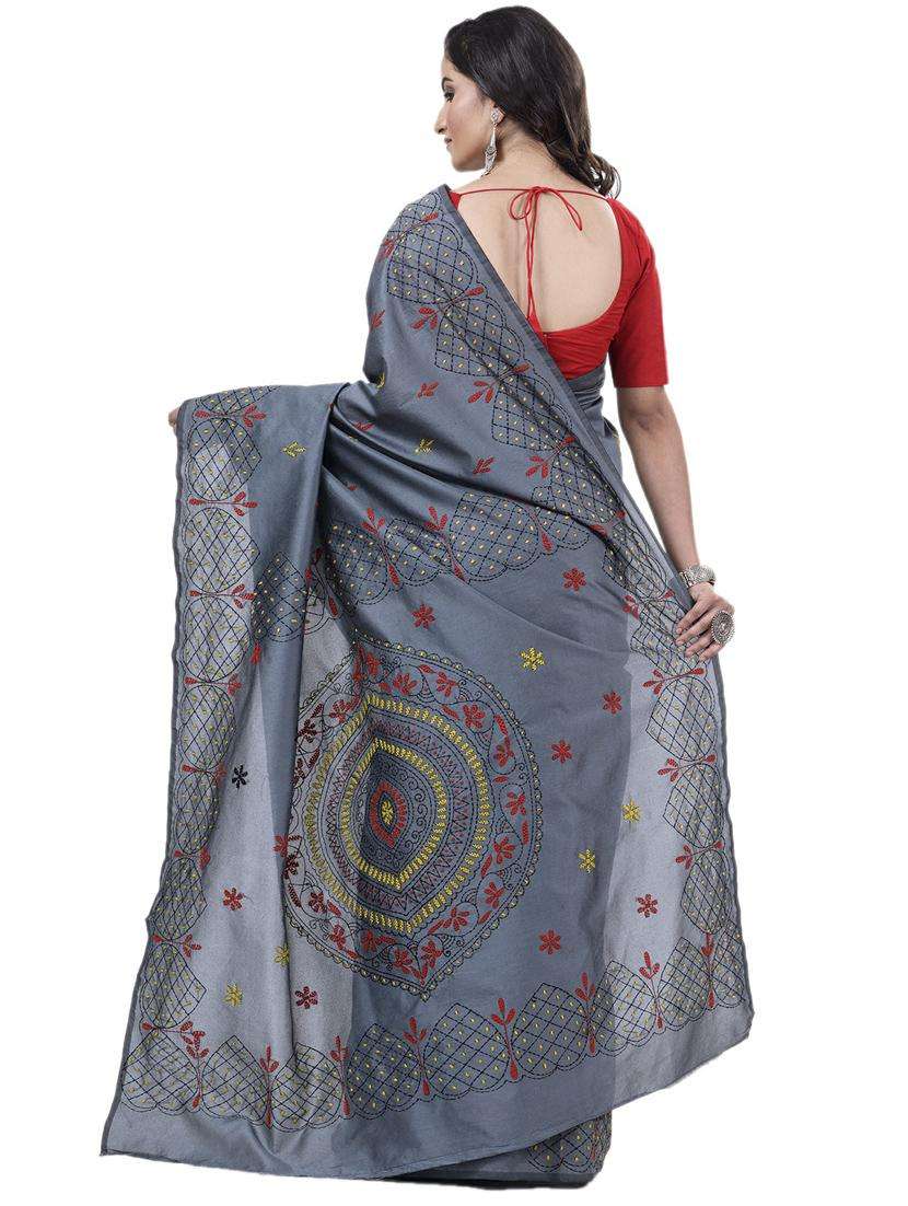 women solid with work handloom saree with blouse - 22262770 -  Standard Image - 1