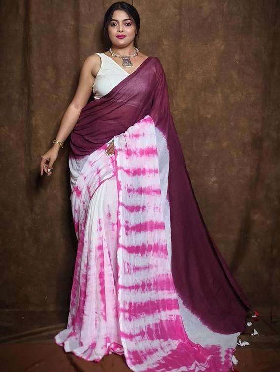 women tie & dye printed handloom saree