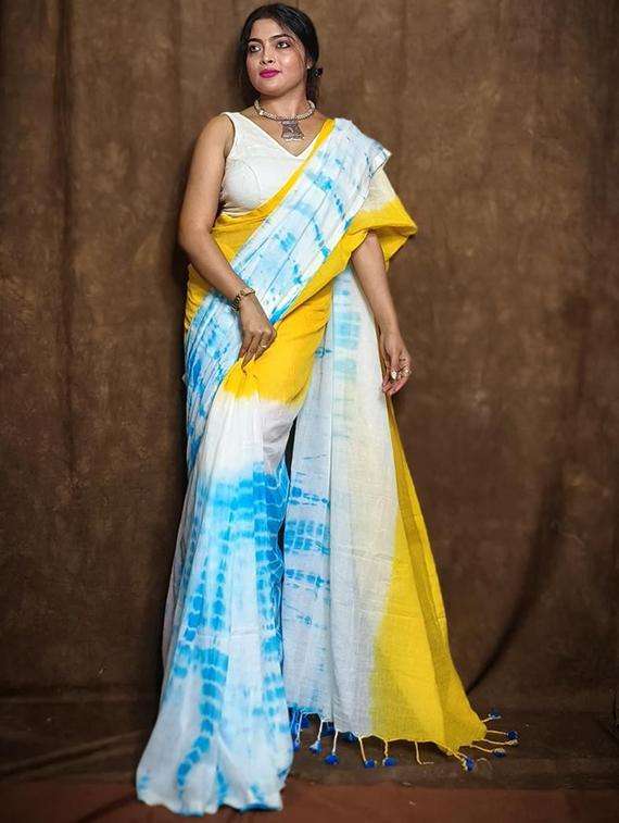 women tie & dye printed handloom saree