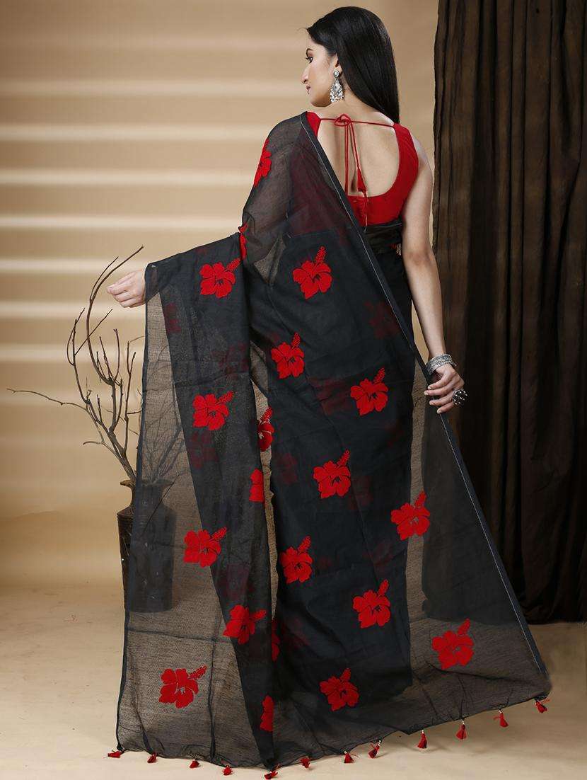 women solid with work handloom saree with blouse - 22263387 -  Standard Image - 1