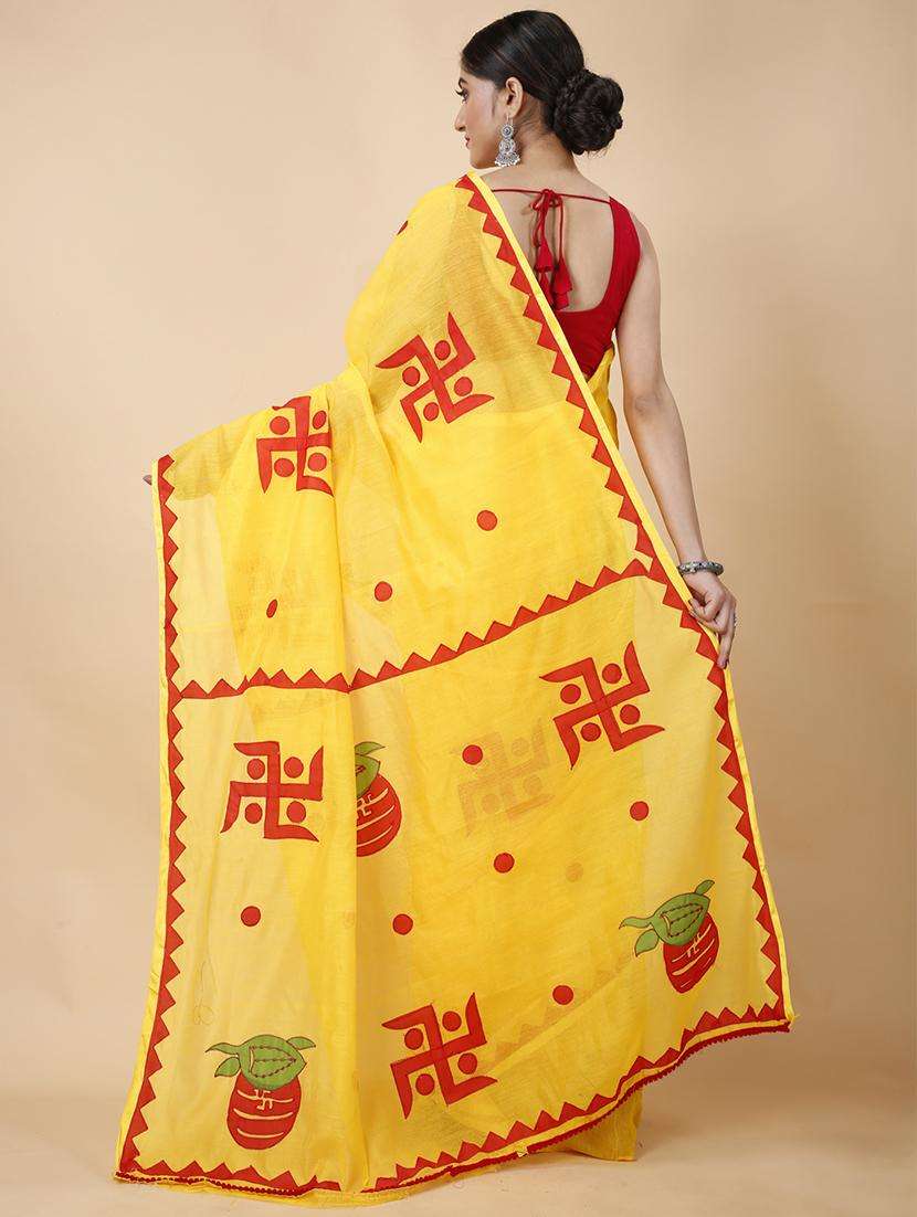 women solid with work handloom saree with blouse - 22263388 -  Standard Image - 1